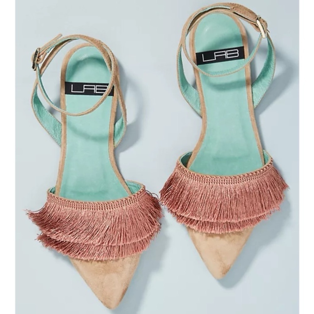 Anthropologie Suede Fringe D’Orsay Flats Size 36 Boho Pointed Toe Ankle NWT